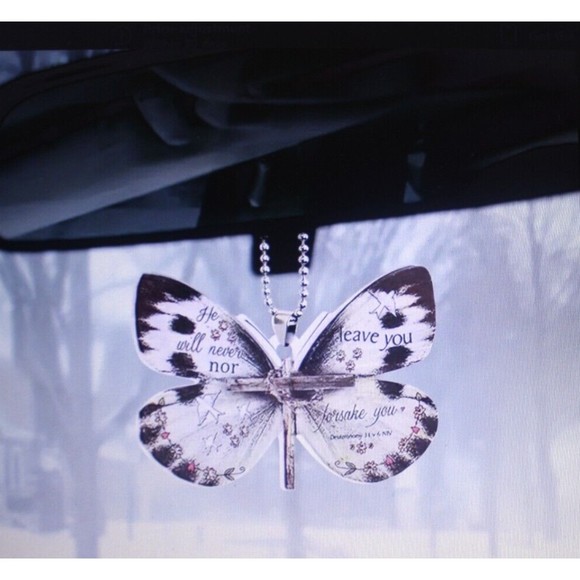 New Butterfly Faith Cross Acrylic Pendant Car RV Mirror, Backback, Purse Charm - Picture 6 of 6